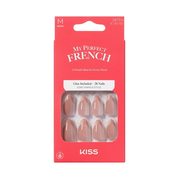 KISS My Perfect French Press on Nails, Talk Talk Talk, Neutral, Medium Almond, 28 Count