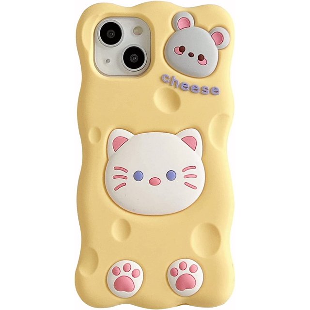 HAHDAXIA for iPhone 15 Pro Max Cheese Cat Case, Kawaii Phone Cases 3D Silicone Cartoon Case with Keychain Fun Apply to iPhone 15 Pro Max Cute Case Soft Rubber Shockproof Protective Case for W