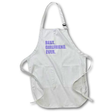 Ever Aprons (3dRose Purple Best Girlfriend Ever text - anniversary valentines day gift, Medium Length Apron, 22 by 24-inch, With Pouch)