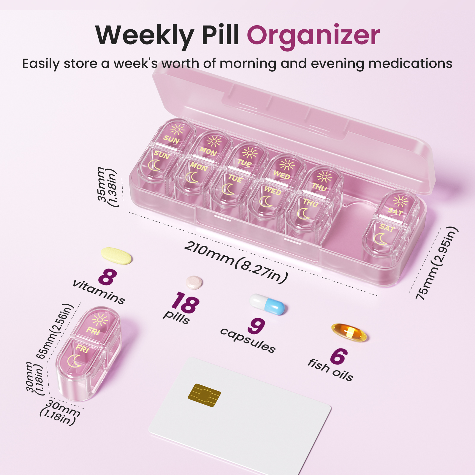 Apenu 7-Day AM/PM Pill Organizer Box - Purple photo 3