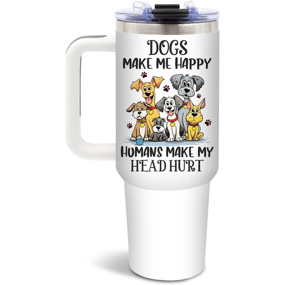 DUUV Dog Lover Gifts for Women, Dog Mom Tumbler 40 Oz, Christmas Birthday Gifts for Dogs Lovers, Dogs Make Me Happy Humans Make My Head Hurt Funny Tumbler, 1PCS