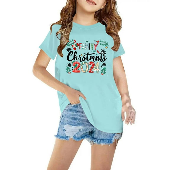 Odeerbi Toddler Boys Girls Christmas T-shirt Christmas Print Casual Short Sleeve Tops Shirt Toddler Clothes Mint Green