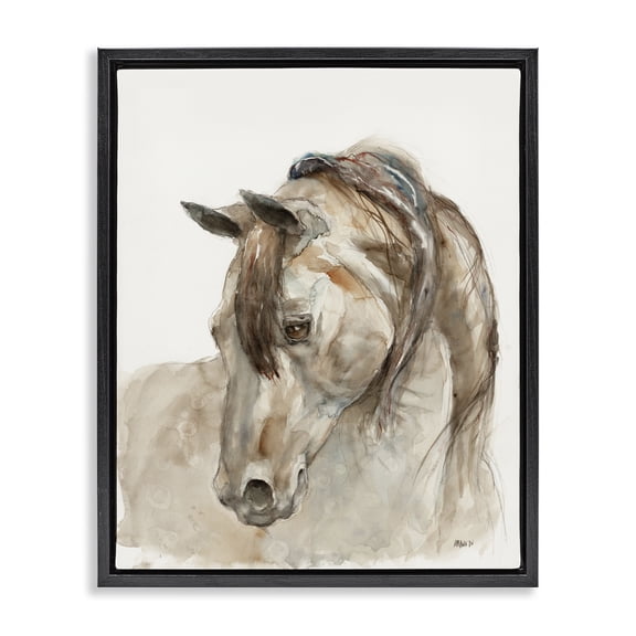 Stupell Industries Rustic Lodge Gentle Horse Portrait Farm Watercolor Detail Black Floating Frame Canvas Art, 17 x 21, by Patti Mann