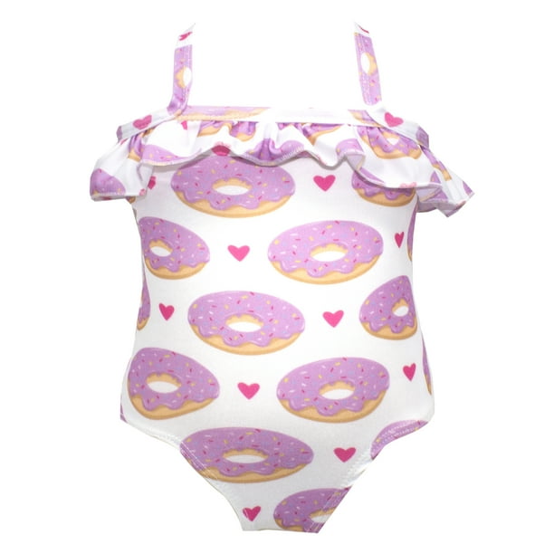 Baby Toddler Girls Lovely Donuts Patterned RuffledTier OnePiece Swimsuit (Donuts, 23 Years