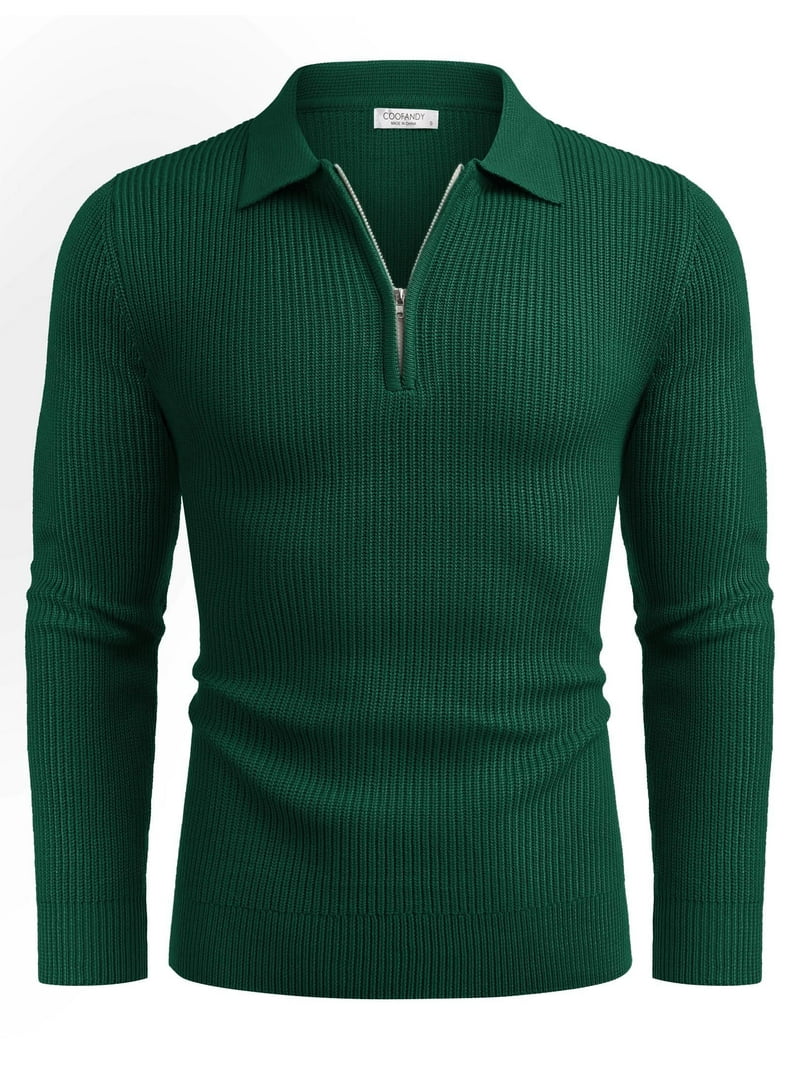 COOFANDY Men's Long Sleeve Polo Sweater Quarter Zip Pullover Polo