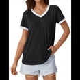 thumbnail image 2 of Camisetas de Corta con Cuello en V para Mujer, Color Negro, Talla S, 2 of 6