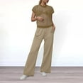 thumbnail image 2 of GEWSEY Women Sexy Cut Out Two Piece Outfits Crochet Sheer Knit Sweater Top Wide Leg Pants Lounge Matching Sets Sweatsuit Travel Clothes (Khaki, L), 2 of 8