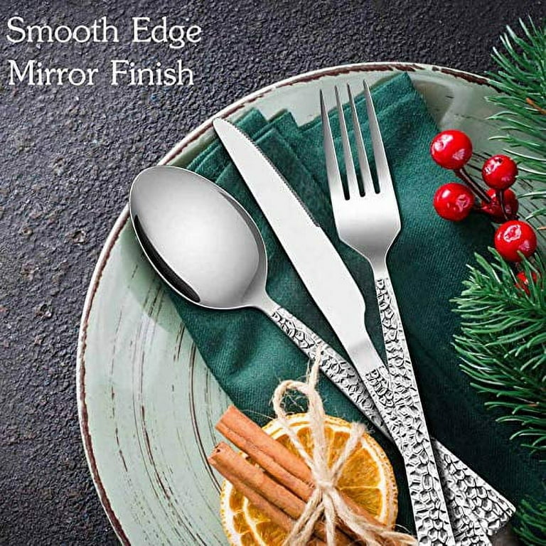 60-Piece Matte Black Silverware Set, E-far Stainless Steel Flatware Set  Service for 12, Metal Cutlery Eating Utensils Tableware Includes