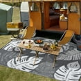 thumbnail image 4 of EastVita Area Rugs Carpets 9'*18' Outdoor Rugs Modern Leaves Pattern Reversible Plastic Straw Rug Waterproof Camping Rug for Patio RV Beach Deck,Gray White gray 9*18ft, 4 of 7