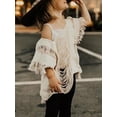 thumbnail image 4 of hirigin Girls Loose Fit Cover-ups, Beige Solid Color Batwing Short Sleeves Ripped Beachwear Tops, S/M/L, 4 of 9
