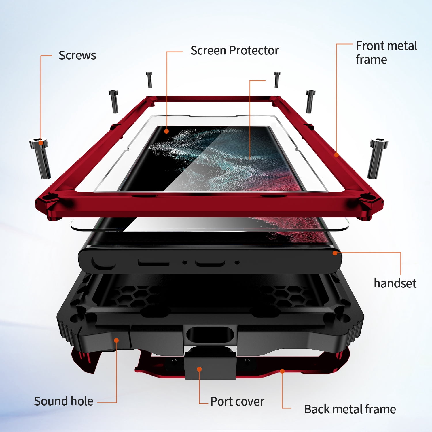 TECH CIRCLE Galaxy S23 Ultra Case, Metal Bumper Silicone Built-in Screen Protector Stand dustproof Drop-Proof Heavy Duty Shockproof Rugged Military Cover for Samsung Galaxy S23 Ultra 6.8" 2023, Red