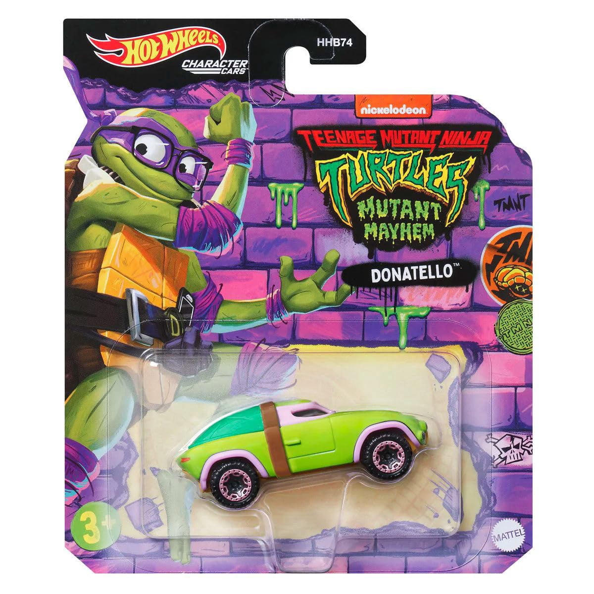 Hot Wheels TMNT Mutant Mayhem Character Cars, Teenage Mutant Ninja Turtles Collectible Set, Leonardo, Raphael, Michelangelo, Donatello, 4 Pack HHB74-956L