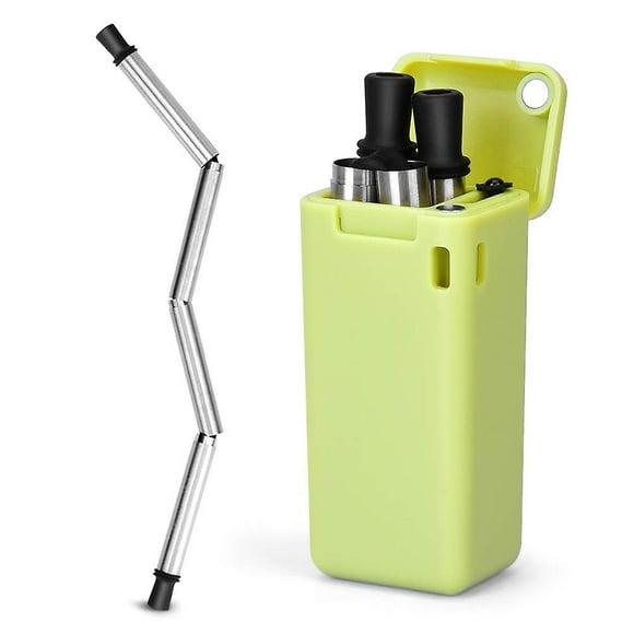 Collapsible Reusable Stainless Steel, Folding Drinking Straws Keychain Foldable Final Premium Food-grade Portable Set With Hard Case Holdergreen1pcs