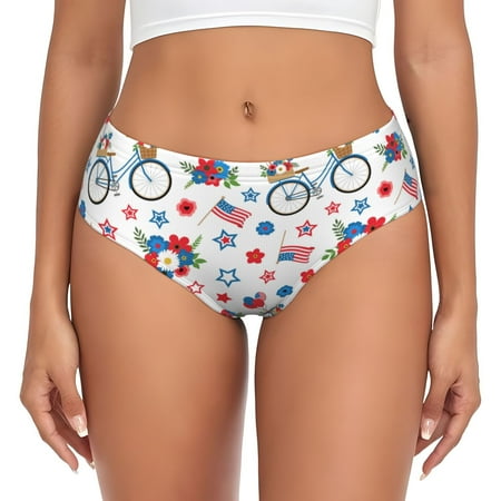 Womens Underwear - USA Flag Print flower No Show Seamless Underwear for Women  Soft Stretch Womens Panties  Hipster Ladies Panties Bikini Underwear Briefs