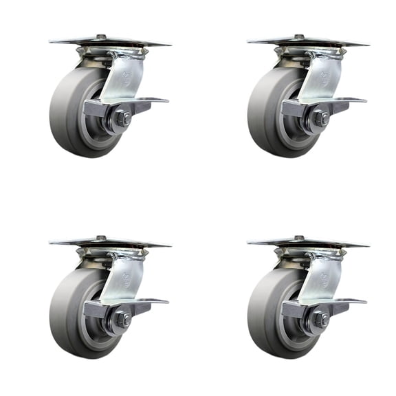 5 Inch Heavy Duty Thermoplastic Caster Set with Ball Bearings and Brakes SCC