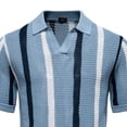 thumbnail image 3 of YLSDY Men's Vertical Striped Knit Golf Shirt V-Neck Casual Short Sleeve Summer Top Light Blue XL, 3 of 4