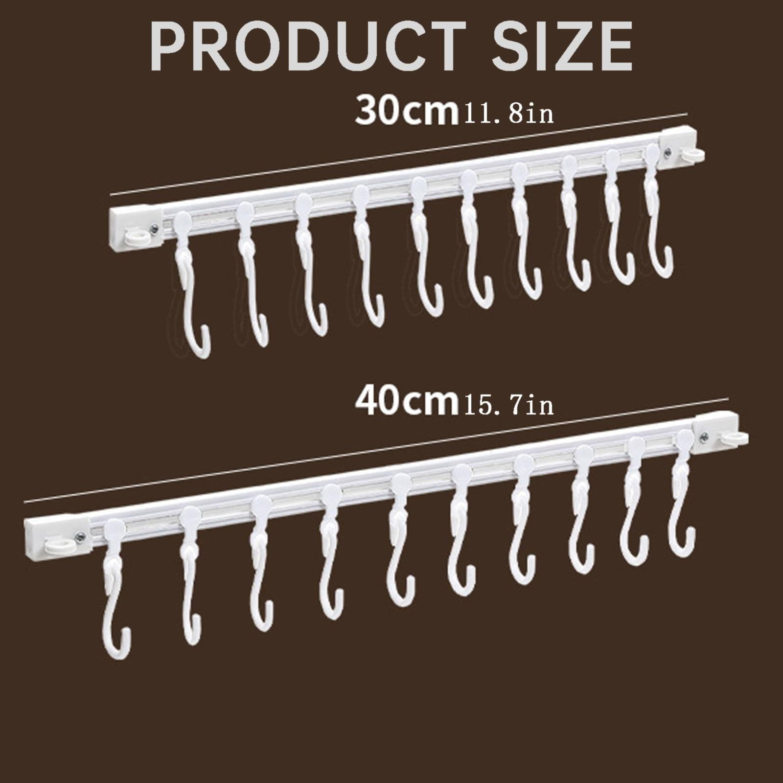 WOCACHI Multifunctional Slide Rail Hook Key Hook Track Wall Mounted Kitchen Utensil Rack with 10 Hooks Hanging Pot Rack Hanger Adhesive Coat Hook Rail Multi Purpose Rail Hook for Kitc
