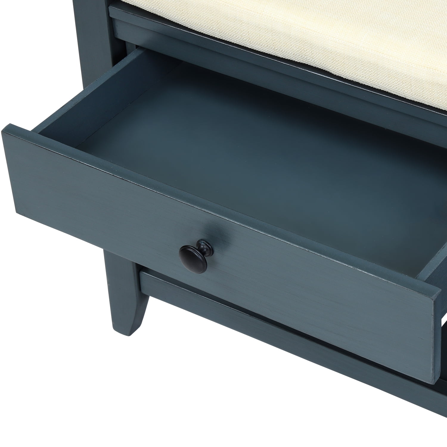 DEALTOPS Vintage Storage Bench with 2 Drawers and Soft Cushion, Multipurpose Shoe Rack for Entryway - Antique Navy