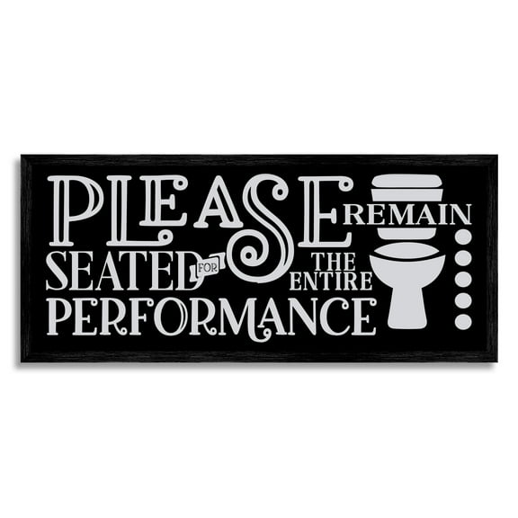 Stupell Industries Please Remain Seated Phrase Typography Painting Black Framed Art Print Wall Art, 24 x 10