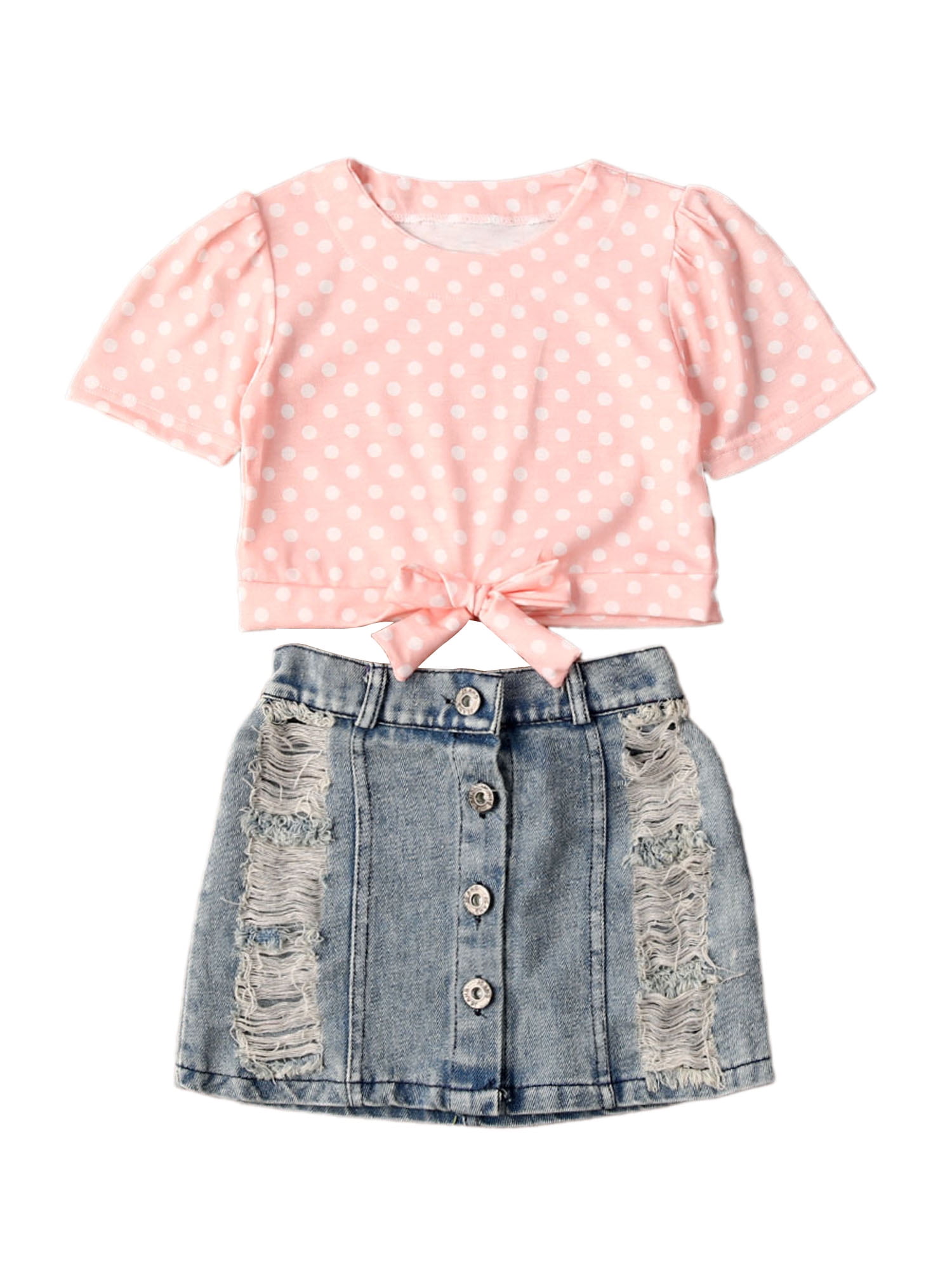 polka dot crop top and skirt