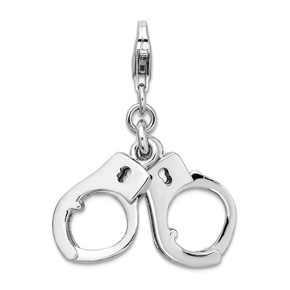 925 Sterling Silver Moveable Fancy Lobster Closure 3-D Polished Movable Hand Cuffs With Lobster Clasp Charm 30x21mm Pend