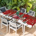 thumbnail image 2 of Red Christmas Table Cloths for 8 Foot Rectangle Tables, Snowman Truck Xmas Tree Ball Snowflake Winter Patio Waterproof Elastic Fitted Tablecloths, Washable Rectangular Table Cover for Camping, 2 of 8