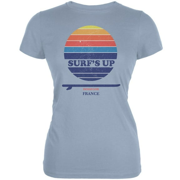 Surf's Up Hossegor Beach Light Blue Juniors Soft T-Shirt - X-Large