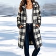 thumbnail image 2 of QSAWXQZ Women's Plaid Hooded Fleece Coat Long Sleeve Full Zip Pockets Casual Knee Length Outerwear S, 2 of 7