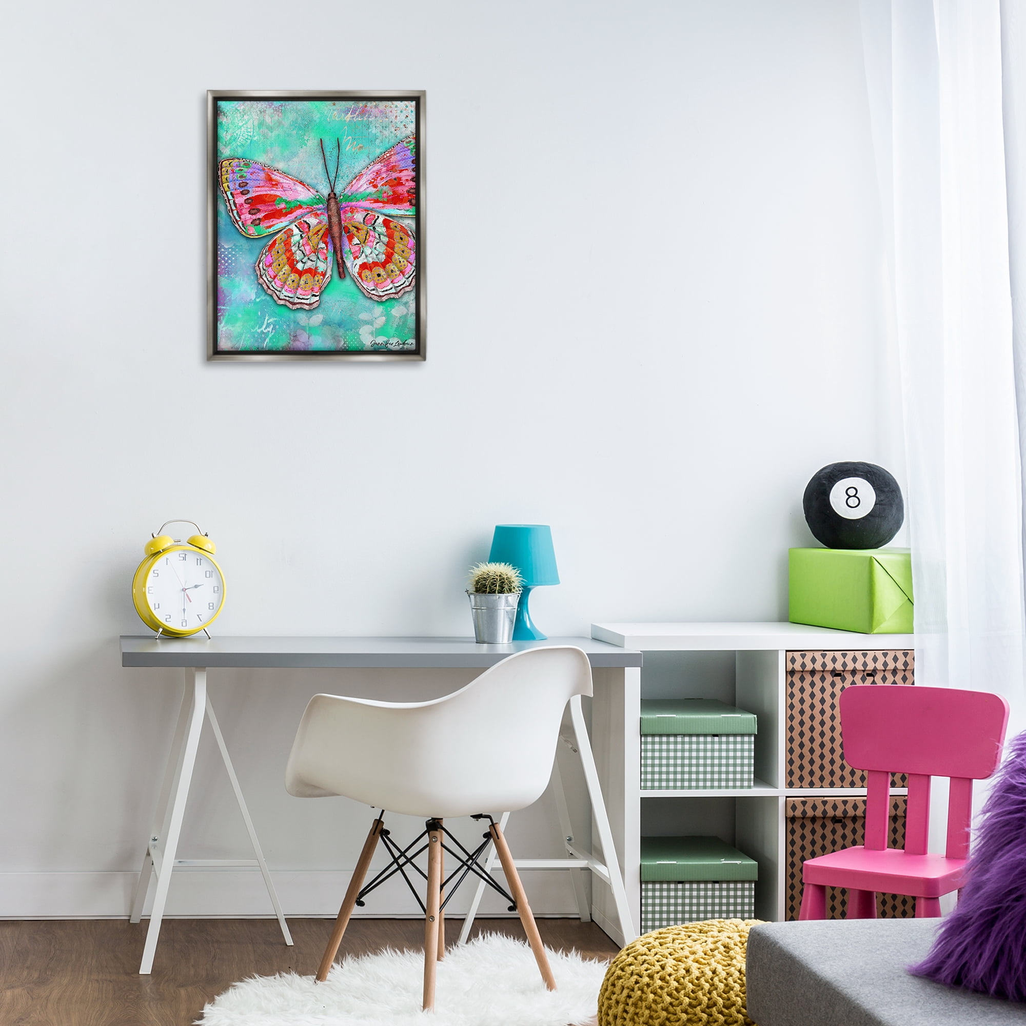 Stupell Industries Cherry Mint Butterfly Animals Painting Gray Floater Framed Canvas Art Print Wall Art, 17 x 21