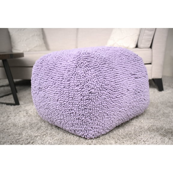 Lavender Spongy Microfiber Square Chair Footrest Pouf - Colorful Fun Design, Cozy Fluffy Texture, 250 Pounds Capacity, Beads Filled Floor Extra 250-pound