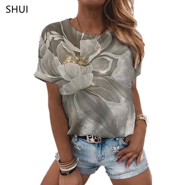 Camiseta de música, camiseta Sexy a la moda para mujer, novedad de verano 2023, camiseta holgada con estampado Floral XL para mujer, Top estampado 3D con patrón abstracto encantador Tan Jianjun unisex