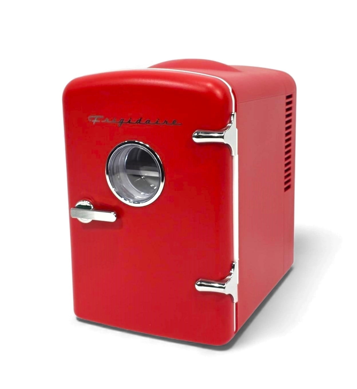 Restored Frigidaire 6 Can/4L Mini Personal Retro Fridge Cooler Includes AC Power Cord & 12V DC Car Adapter EFMIS2129-RED (V2 Circle Window) (Refurbished)