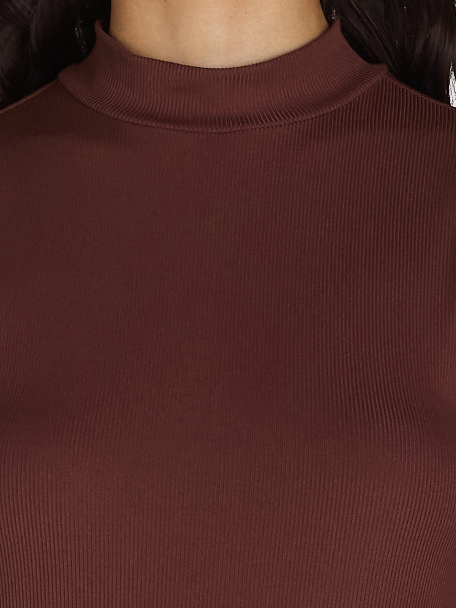 No Boundaries Ribbed Mock Neck Top with Long Sleeves, Women’s and Women’s Plus