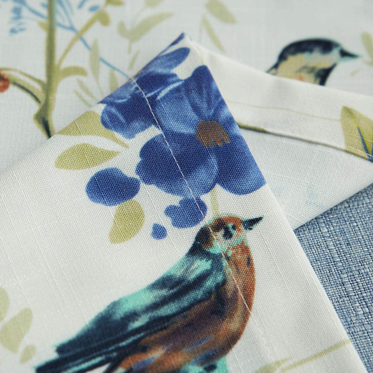 VOGOL Linen Grommet Blackout Curtains, Birds and Flower Print Window Panels for Bedroom Living Room, One Panel, W52xL63, Blue