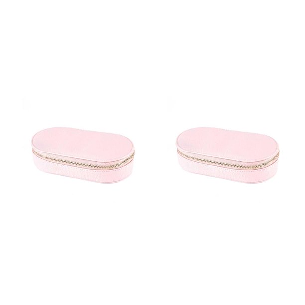 Sonducket Joyero femenino Collar Anillo de bolsillo Organizador de 2 capas Bolsa universal Soporte de embalaje Almacenamiento de viaje Rosa Rosa 2Conjunto