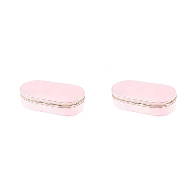 Sonducket Joyero femenino Collar Anillo de bolsillo Organizador de 2 capas Bolsa universal Soporte de embalaje Almacenamiento de viaje Rosa Rosa 2Conjunto