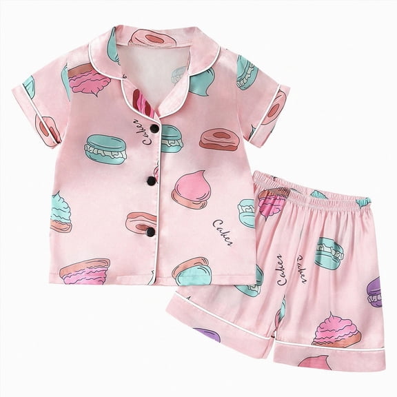 felwors Birthday Girl Pajamas Silk Stain Pjs Shirt Tops Shorts 2Piece Set Birthday Toddler Kids Little Girl Nightgown Gift(Pink,5-6 Years)
