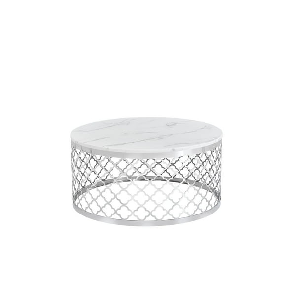 Topline Home Furnishings Round Coffee Table with Faux Marble Top