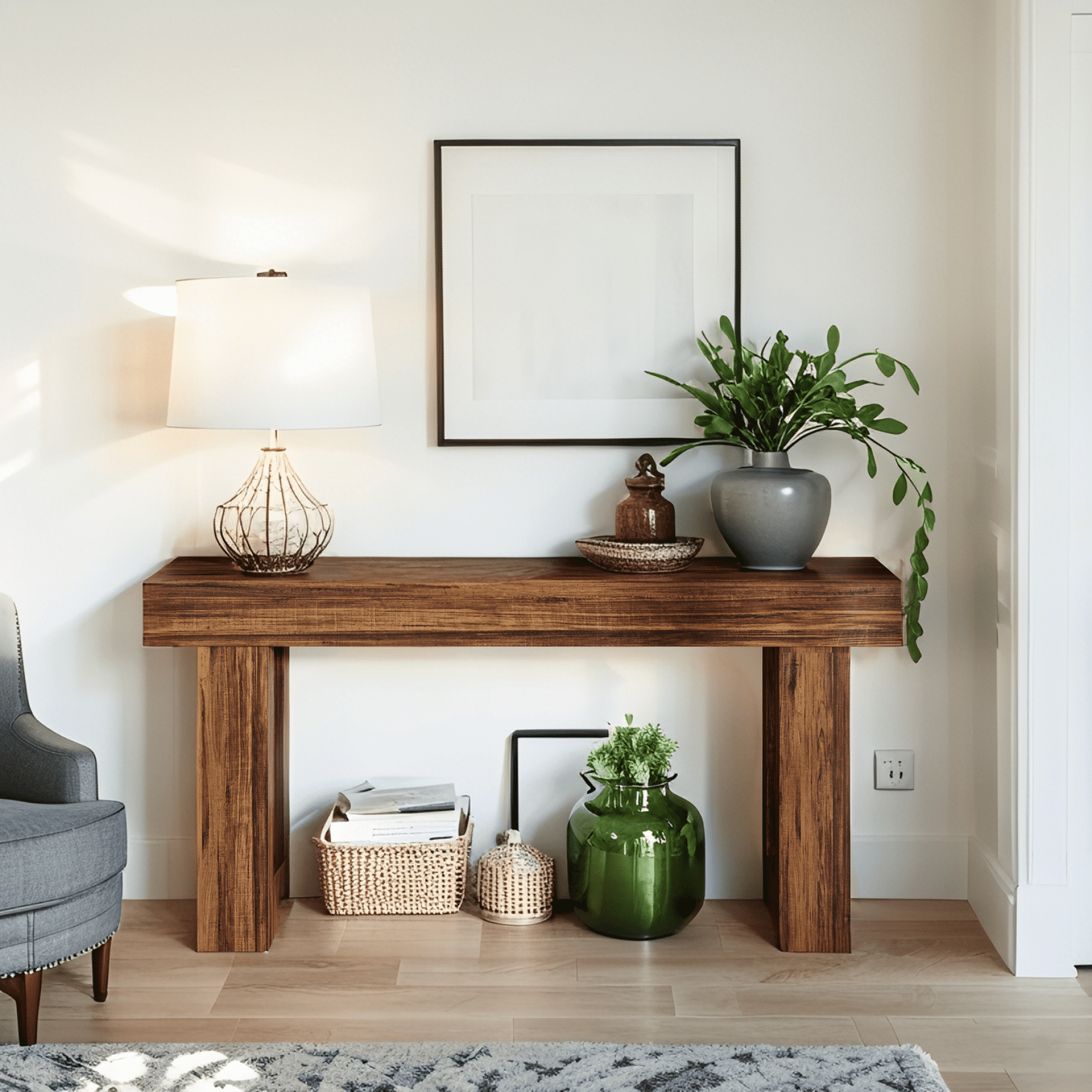 63-Inch Farmhouse Console Table, Rustic Wooden Sofa Table for Entryway, Living Room & Hallway with Stable Design