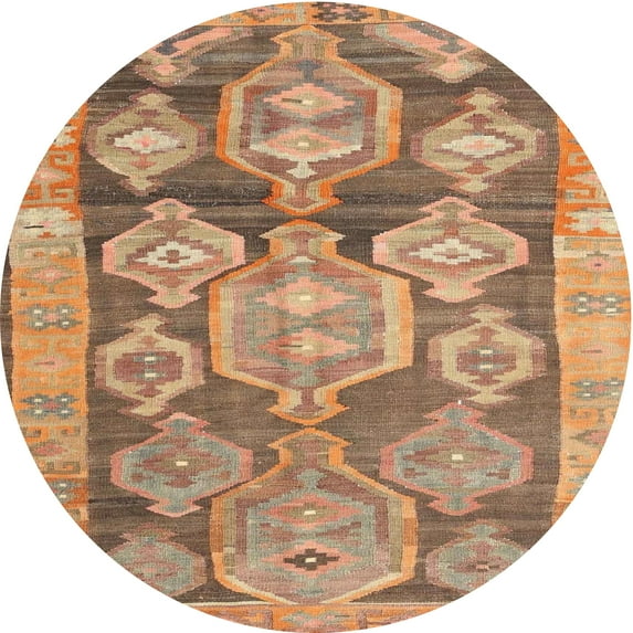 Ahgly Company Indoor Round Contemporary Sand Brown Oriental Area Rugs, 8' Round