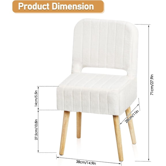 Vanity Stool with Storage, White Faux Rabbit Fur Small Makeup Chair for Teenager, Modern Footstool with 4 Solid Wood