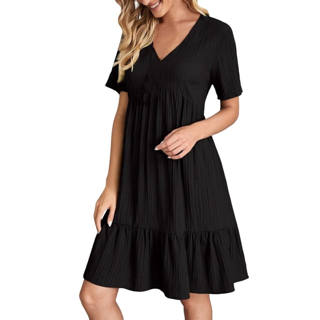 B91xZ Robe pour Femmes Printemps Été Profond V Cou Élégant Noeud Papillon Mini Robe, Noir M