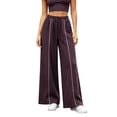 thumbnail image 2 of WIZUTIZ Women's High Waist Wide Leg Trousers Elastic Waist Drawstring Side Stripe Pockets Full Length Casual Loose Pants Street Style Elegant, 2 of 7