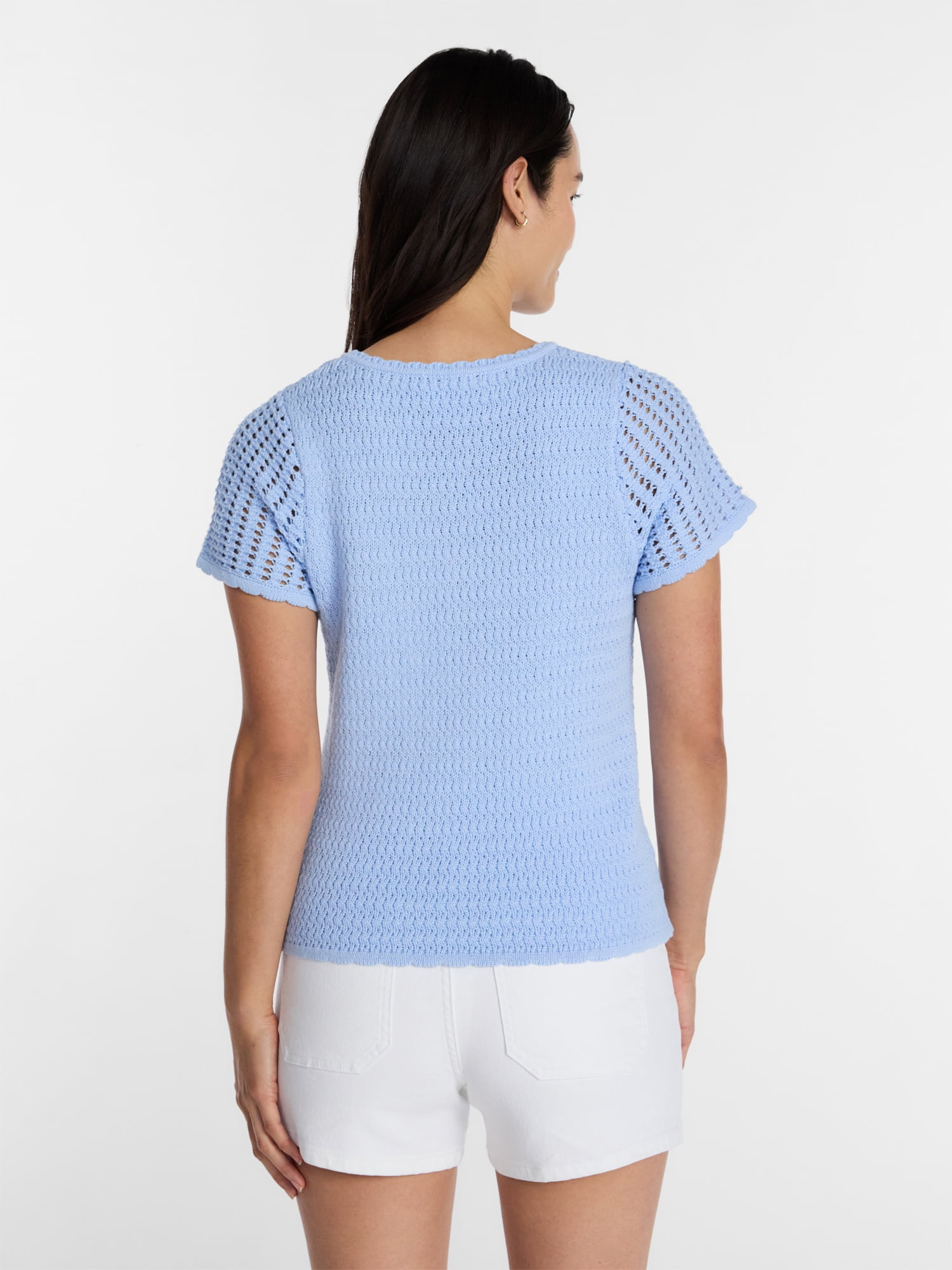 Time and Tru Women's Textured Crewneck Sweater with Short Sleeves, Lightweight, Sizes XS-XXXL