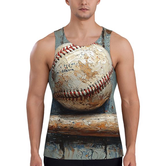 Mens Graphic Tank Tops Gym Muscle Beach Sleeveless Shirts, Baseball