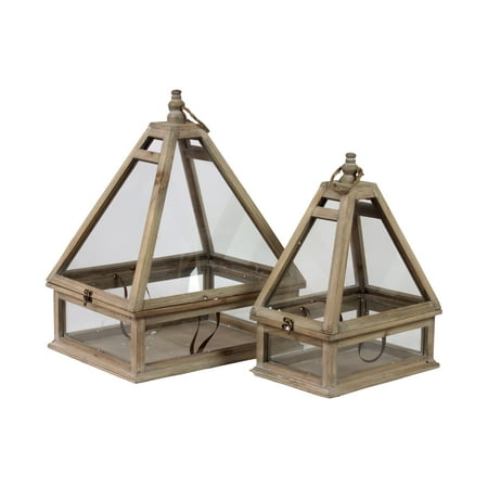 Glass & Wooden Terrarium Set Of Two