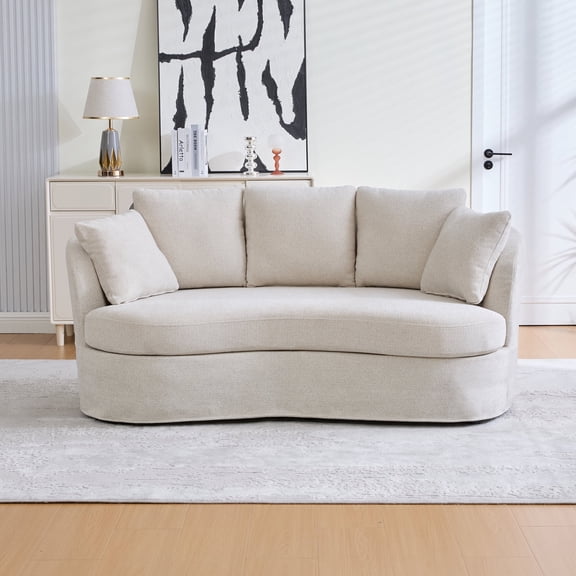 CKEASEAN 73.8" Cozy 2-Seater Curved Cloud Couch with Cushion & Wood Frame, Modern Plush Chenille Curved Loveseat Sofa, Comfy Deep Seat Sofa for Living Room, Apartment, Small Spaces