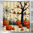 thumbnail image 1 of Whimsical Halloween Shower Curtain with Spooky Tree Lanterns & Bats - Perfect for Autumn Decor, 1 of 5