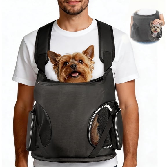 Dog Front Backpack Carrier 5-12 lbs, Soft Breathable Pet Front Facing Carrier with Adjustable Straps, Multi-Pocket Design, for Small Dogs & Cats (2 Pockets (Standard Backpack))