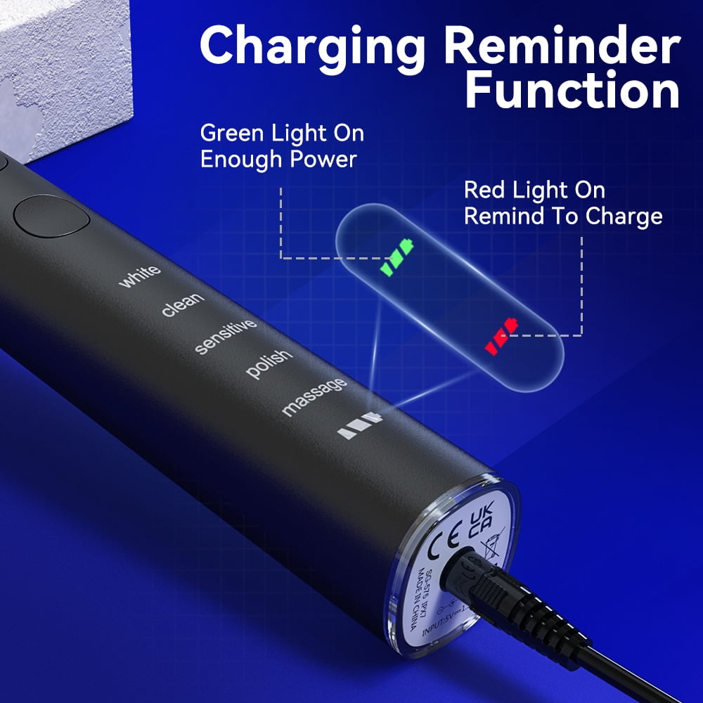Seago Rechargeable Power Toothbrush for Adults with Travel Case, 5 Cleaning Modes, 300 Days  Battery Life ,SG-575 Blue
